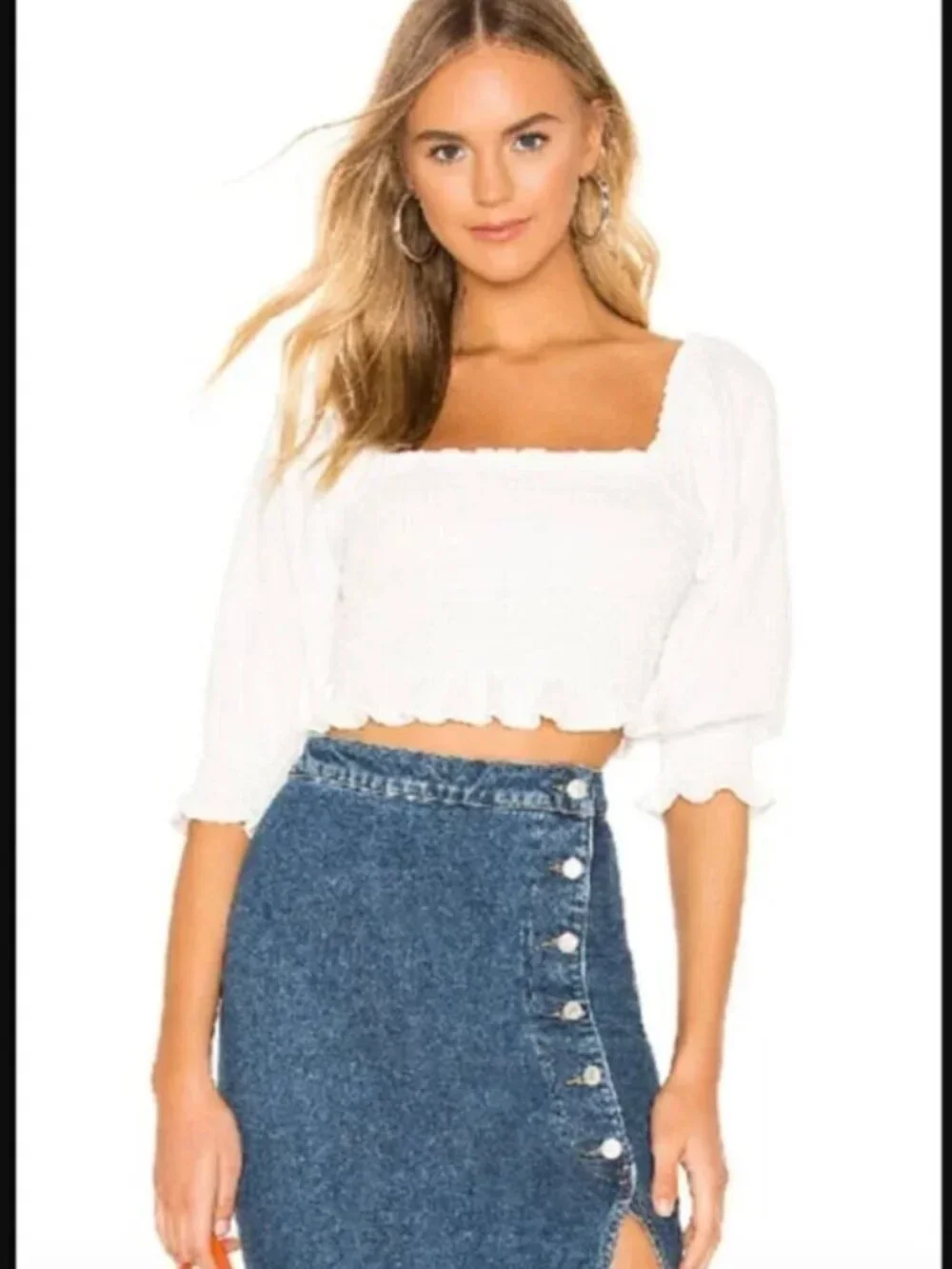 Free People Women's Brenyce Smocked Crop Top In White - Size Large